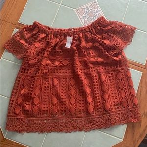 NWT!! Burnt orange off the shoulder lace top!